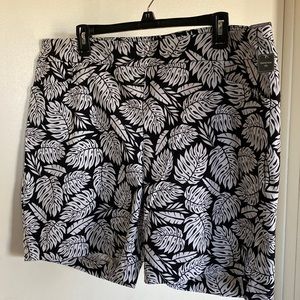 Black and White Leaf Print Bermuda Shorts
